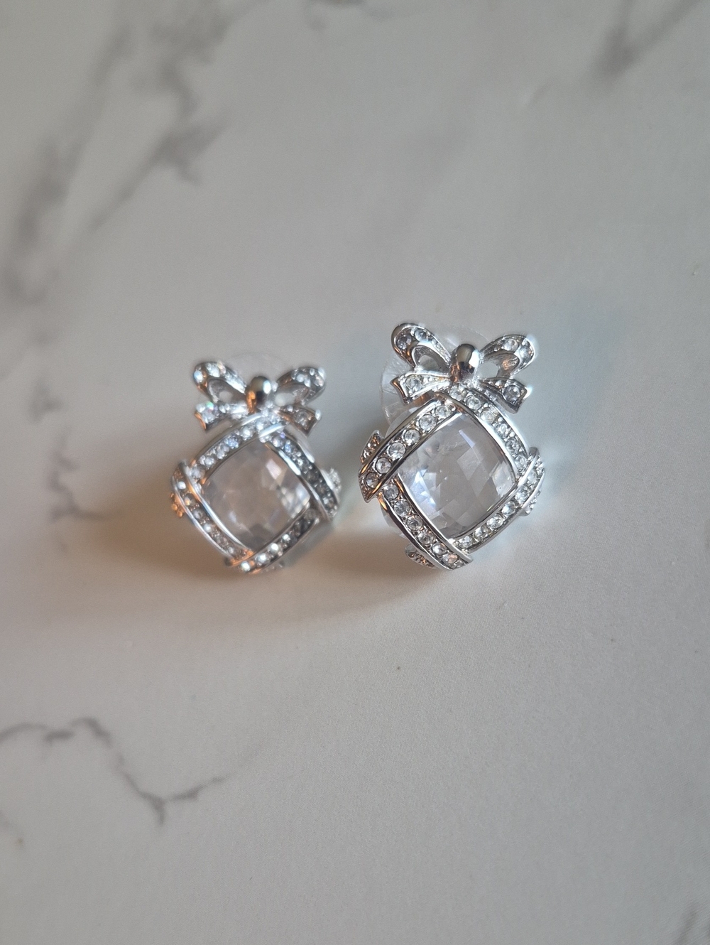 Vintage Swarovski Millennium Limited Edition Clear Crystal Bow Pierced Earrings